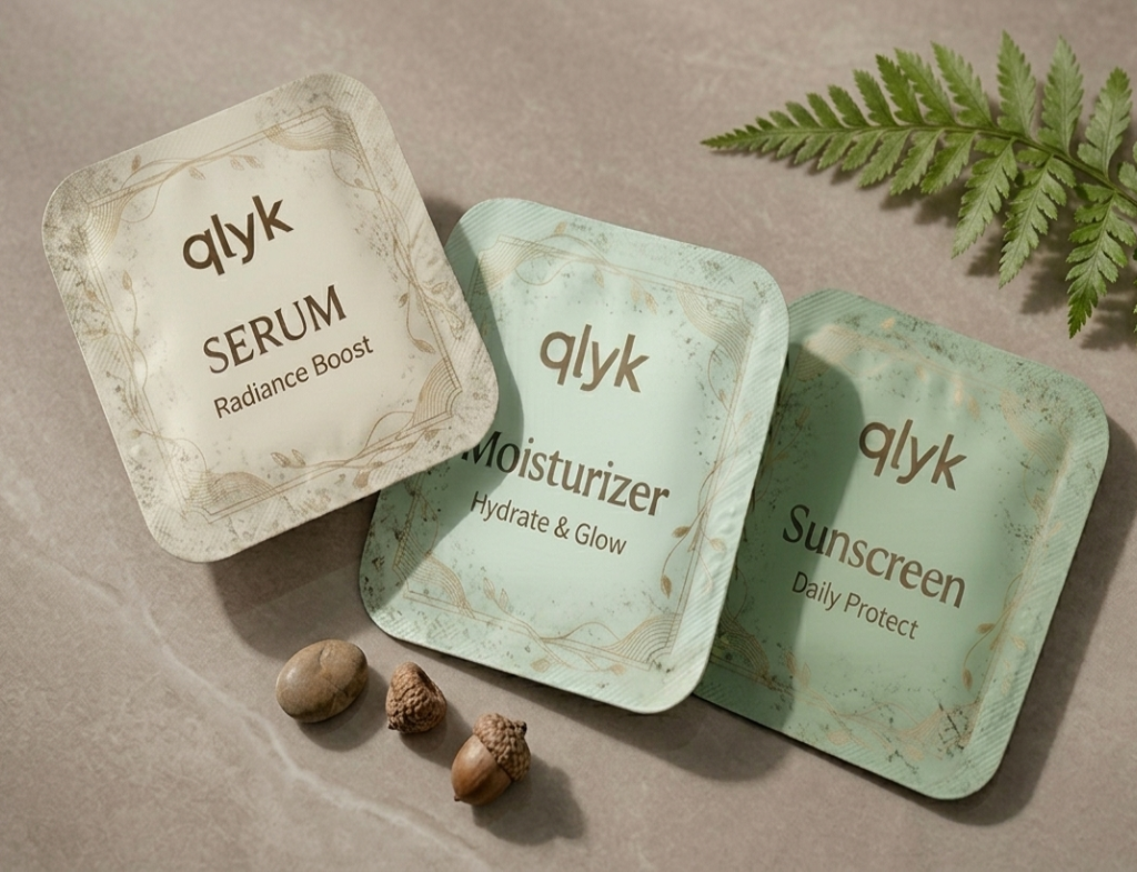 qlyk Snap Pack skincare products — pre-measured single-use packs